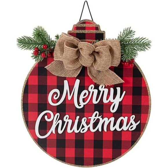 Heart Carpenter Christmas Wreath - Buffalo Plaid Xmas Decorations ( Red-Black) - Picture 3 of 6